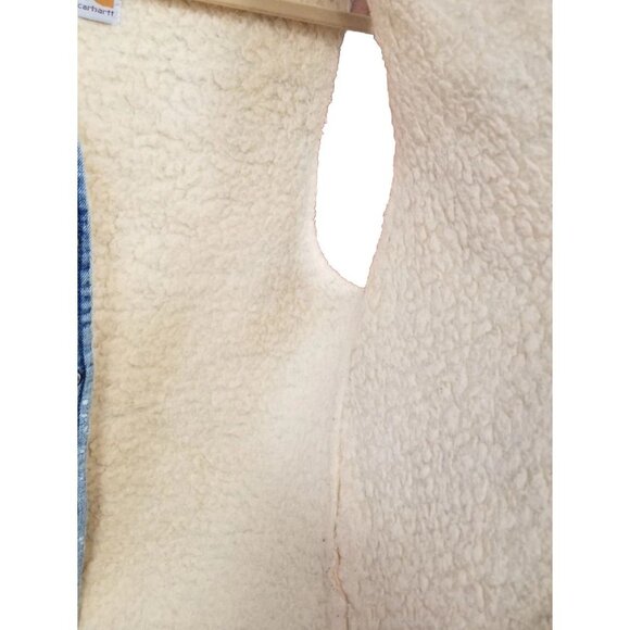 Carhartt Sherpa Lined Denim Jean Snap Vest Vtg 1980s Western Winter Layering XL - Picture 6 of 9